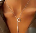 Silver Circle & Bar Lariat Necklace – Enchanted Elegance