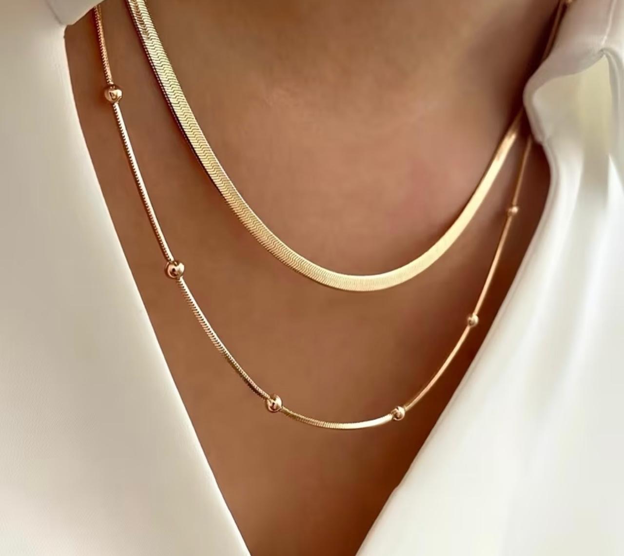 Layered Gold Herringbone Necklace Set – Enchanted Elegance